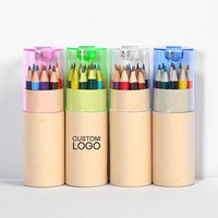 Lot de 6 ou 12 crayons de dessin en bois naturel personnalisables avec logo, crayons de couleur écologiques, tube en papier kraft avec taille-crayon intégré