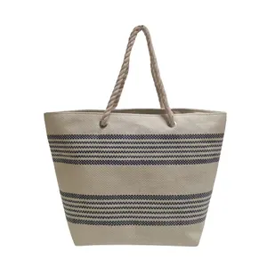 Striped Straw Bags Straw Travel Beach Totes Bag Eco-friendly Straw Bag