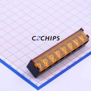 HB9500M-9.5-8P Barrier Terminal Block Through hole Component (THT),P=9.5mm Connector With Cover Plate 9.5mm 1x8P Straight Pin - Product Image 1