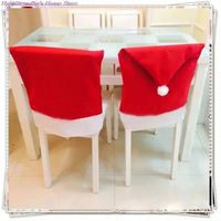 Housse de chaise de Noël I-0044, housse de dossier de chaise rouge avec chapeau de Père Noël, décoration de Noël pour la maison et les fêtes