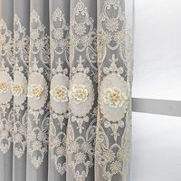 Rideaux de salon double couche de style européen élégant avec cantonnière fleurs brodées en 3D (gris 51x84 pouces)