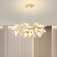 Lustre moderne en céramique en forme de feuille, luminaire suspendu LED doré de luxe pour salon, salle à manger, villa, hôtel, décoration