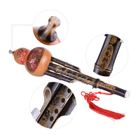 Chinese Handmade Black Bamboo Hulusi Gourd Cucurbit Flute Ethnic Musical Instrument Key of C with Case for Beginner Music Lovers