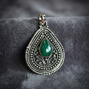 Collier pendentif en argent Sterling 925 malachite fait à la main pour femmes, bijoux Boho en forme de goutte d'eau, bijoux pour fête de mariage, anniversaire - Product Image 3