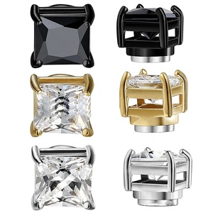 Vuông Pha Lê CZ Nam Châm Cuff Bông Tai Duy Nhất Thép Không Gỉ Từ Zircon Tai Stud Cho Nam Giới - Product Image 3