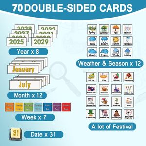 Calendario de bolsillo para el aula, juego de tarjetas mensuales con información meteorológica, 70 tarjetas, gestión del tiempo, regreso a clases, material Oxford - Product Image 6