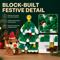 Série d'ornements de Noël en blocs de construction, figurines décoratives miniatures saisonnières assorties (Père Noël, Bonhomme de neige, Arbre, Renne) avec boîte colorée