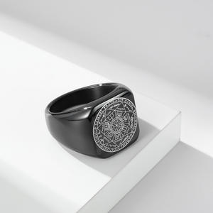 Anillo de Acero de Titanio con Sello de Cábala de Salomón, Unisex, con Patrón de Estrella, Joyería para Regalo - Product Image 4
