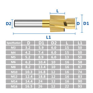 Fresa de Cabeza Cónica de Acero de Alta Velocidad M6-M16, Fresa de 4 Dientes con Recubrimiento de Titanio y Vástago Recto - Product Image 5