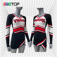 Seragam Pertunjukan Cheer & Tari |   Pakaian Pertunjukan Merah Putih Hitam dengan Garis-garis & Logo Kustom GRATIS untuk Pertunjukan Panggung