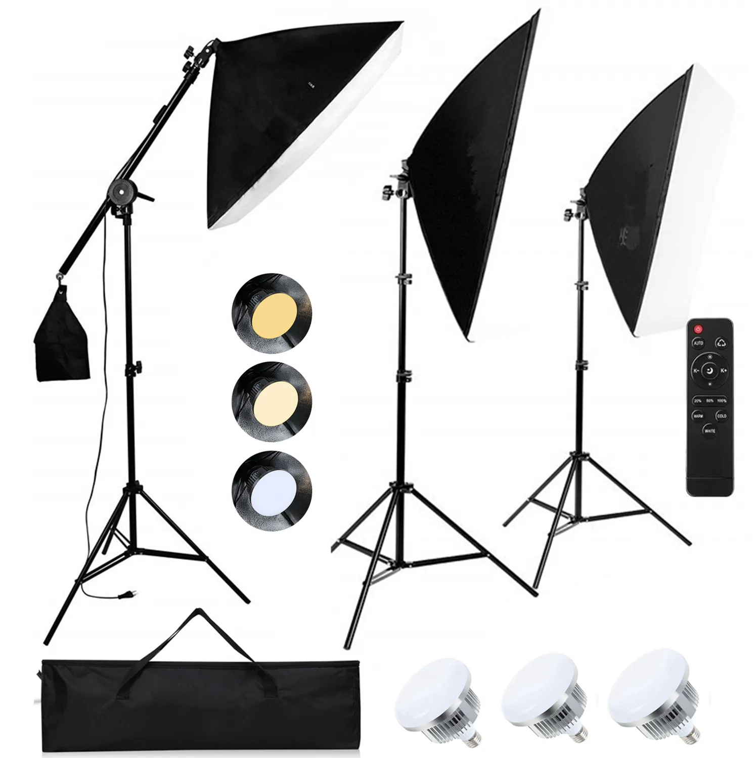 3pcs 50x70cm Softbox with 2m Tripod 85W Professional Photo Studio Lighting 3200-5600K Remote Control Photography Equipment