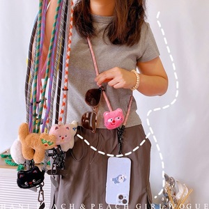 Colorful Braided Nylon Crossbody Lanyard Cartoon Cat Doll Pendant Shoulder Strap Bag Decoration Gift Rope