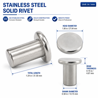 Rivets en acier inoxydable de 14,73 mm de diamètre et 31,50 mm de longueur pour l'assemblage de roues pivotantes, fixation personnalisée OEM
