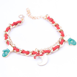 Christmas Charm <b>Bracelet</b> <b>Red</b> Gold Chain Gloves Bell Pendant Women's Jewelry Gift - Product Image 1