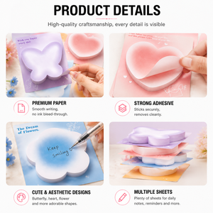 Blocs-notes adhésifs personnalisés en forme d'esthétique originale (papillon, cœur, fleur) – Adhésion forte, papier premium pour le bureau, l'école et les rappels quotidiens - Product Image 2