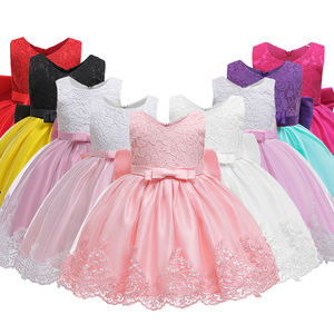 Robes de princesse sans manches en gros avec nœud et dentelle, tenues de princesse pour enfants, robes de demoiselle d'honneur avec grande ceinture - Product Image 2