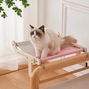 Lit suspendu pour chat, hamac pour balcon, lit pour animaux de compagnie en bois, rectangle 47x38x21cm, pour chat, utilisation toutes saisons - Product Image 1