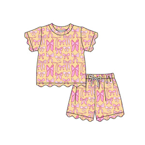 Preorder Baby Girls Summer Short Sleeve Scallop <strong>Fruits</strong> Bows Tee <strong>Shirts</strong> Top Shorts Spring Stretchy Boutique Outfits Clothes Sets - Product Image 4