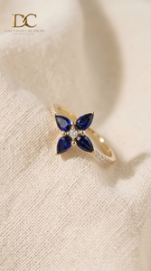 Bague de fiançailles en or massif 14 carats avec diamant de laboratoire et saphir bleu de laboratoire certifié IGI, bijoux fins de luxe pour femmes - Product Image 4