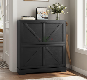 Zapatero Delgado Negro con 2 <span class=keywords><strong>Cajones</strong></span> Abatibles, Organizador de Zapatos Estrecho de 31.5 Pulgadas para Entrada Estilo Rústico - Product Image 2