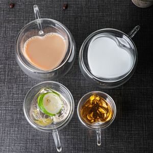 Clear Heat Resistant Borosilicate Glass Coffee Tumbler Heart Shaped Double Wall <b>Large</b> Capacity Reusable Portable Travel <b>Mug</b> - Product Image 1