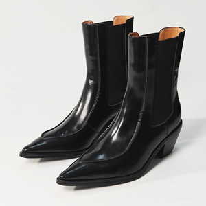 Bottines à bout pointu pour femmes, chaussures noires en cuir véritable pour femmes, <span class=keywords><strong>bottes</strong></span> élégantes de haute qualité pour femmes - Product Image 5