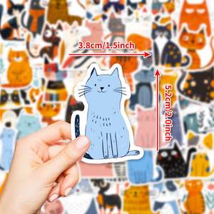 50 autocollants réutilisables imperméables à l'eau avec motif de chat de dessin animé mignon pour bouteilles d'eau, valises, ordinateurs portables - Product Image 3