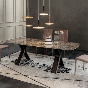 Tavolo lungo dal Design moderno italiano mobili per la casa gambe in acciaio inossidabile dimensioni Bespoken piano in vetro in pietra tavolo da pranzo da <span class=keywords><strong>cucina</strong></span> in marmo - Product Image 2