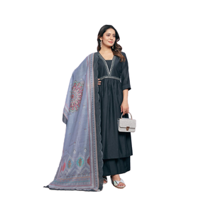 Latest Designer Satin Silk Embroidery Work Anarkali <b>Kurti</b> Set by FabZone - Product Image 1