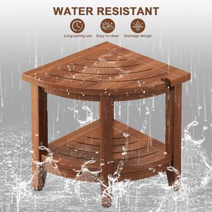 Tabouret de douche triangulaire en teck Ruoyi 40,1x40,1x45,5 cm, repose-pieds d'angle pour salle de bain avec étagère pour le rasage et le nettoyage - Product Image 3