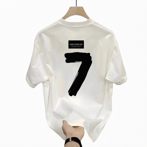 Camiseta Básica de Manga Corta para Hombre, Cuello Redondo, Estampado de Número 7 en la Espalda, Estilo Casual, Algodón con Serigrafía - Product Image 1