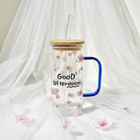 Gobelet à thé au lait en verre borosilicate imprimé avec couvercle, isolation sous vide, paroi épaissie, résistance aux hautes températures, design minimaliste