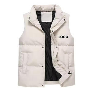 <b>Men's</b> <b>White</b> Stand Collar Padded Vest With Zipper Closure Windproof Casual Winter Outerwear Front Logo Customizable - Product Image 1