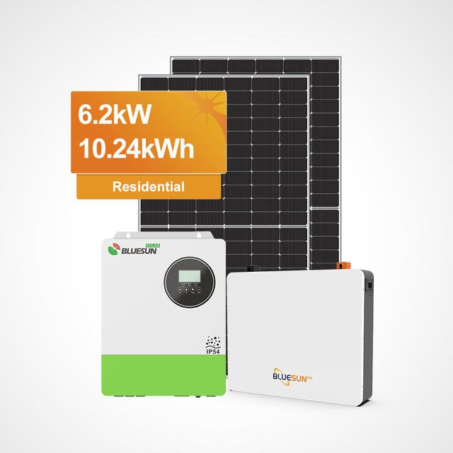 Bluesun Residential 6.2KW Solar Power System 10KWH Lithium Battery Backup Complete Home Solar Kit Off Grid