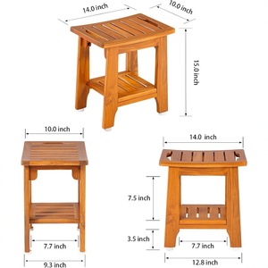 Wooden Two Tier Bathroom Stool With <b>Storage</b> Shelf For Shower And <b>Bath</b> Use - Product Image 4