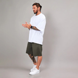 Wholesale Plain Oversized Plus Size Men's <b>T</b>‑Shirts, <b>White</b> Black Color Option With Custom Logo - Product Image 3