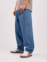 ZY Nouveau design Vente en gros Jeans baggy pour hommes à taille mi-haute avec poche latérale 100% coton Bleu Logo personnalisé Jean uni ample pour hommes