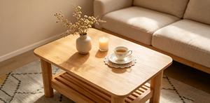Table basse moderne en bois massif avec étagère de rangement, meubles de salon scandinaves - Product Image 2