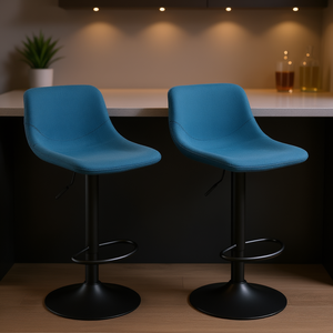 Modernos Taburetes de Bar Giratorios Ajustables Azules con Base de Metal para Muebles de Cocina y Bar en el Hogar - Product Image 2