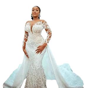 Vestidos de Novia Sirena Tallas Grandes Personalizados 2025 con Cola Desmontable, Apliques de Encaje y Cuentas, Estilo Africano Aso Ebi, <span class=keywords><strong>Vestido</strong></span> de Novia - Product Image 5