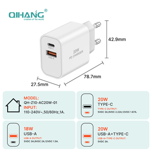 Chargeur mural <span class=keywords><strong>USB</strong></span> <span class=keywords><strong>C</strong></span> 20W <span class=keywords><strong>PD</strong></span> à charge rapide, alimentation haute vitesse 3.0, adaptateur de voyage pour smartphones et tablettes - Product Image 6