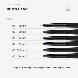 Wood Handle Fine Liner Nail Art Brush <b>Set</b> <b>Crimped</b> Nylon Hair 6-24mm Thin Line Gel Painting Brushes - Product Image 2