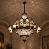 Grand lustre en cuivre gravé de luxe, luminaire suspendu décoratif pour hall, villa, hall d'entrée, lustre pour plafond haut