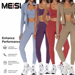 ชุดออกกำลังกายผู้หญิง เสื้อแจ็คเก็ตคอตั้งทรงเข้ารูป สปอร์ตบราแบบผูกหลัง สายคู่ ดีไซน์เว้า บราออกกำลังกาย กางเกงโยคะ - Product Image 4