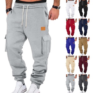 Pantalon décontracté <span class=keywords><strong>homme</strong></span> taille haute en cuir tendance avec étiquette, multi-poches, cordon de serrage, coupe droite, été - Product Image 1