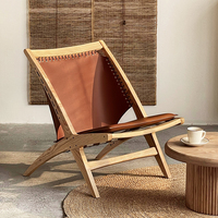 Chaise en cuir de selle de style moderne pour salon, balcon, chaise de loisirs pour une personne, en bois massif, design Wabi-Sabi, chambre à coucher, appartement