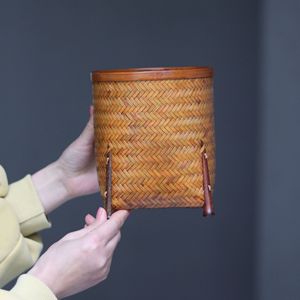 Bamboo Woven <b>Storage</b> <b>Basket</b> Round Handmade Traditional Standing Type For Tea Ceremony And Gift Use - Product Image 3