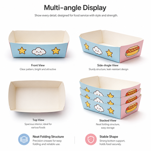 Disposable Aseptic Eco-Friendly Corn Paperboard Stackable White Food Trays & Boats for Hot Dog Fries Fried Snacks Custom Logo - Product Image 1