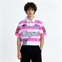 Polo Homme Grande Taille Rayé Graphique 280 g/m² Col Clouté Style Universitaire Oversize Streetwear Été Fournisseur en Gros