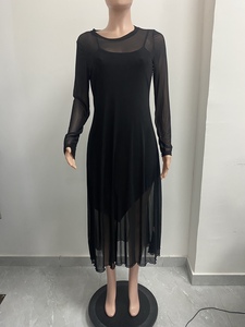 Vestido largo de malla negra para mujer - Manga transparente, bajo asimétrico, estilo gótico, ropa de mujer, moda - Product Image 6